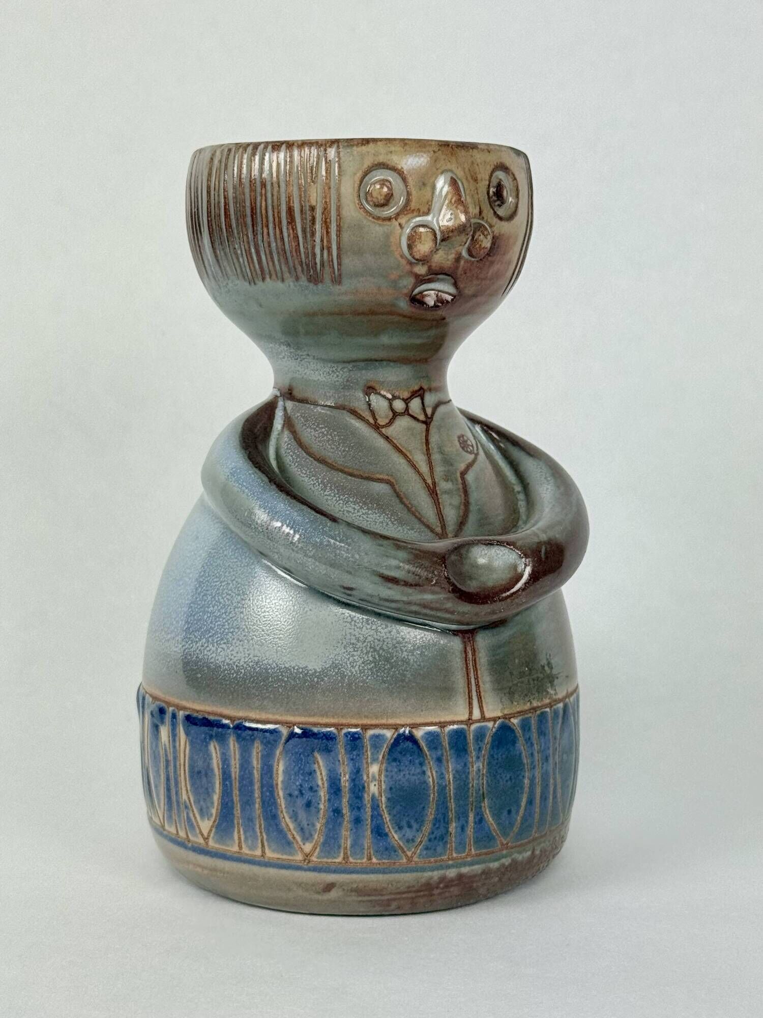 Vintage anthropomorphic stoneware photophore vase in the style of Sébastien Claramunt Pouchain.