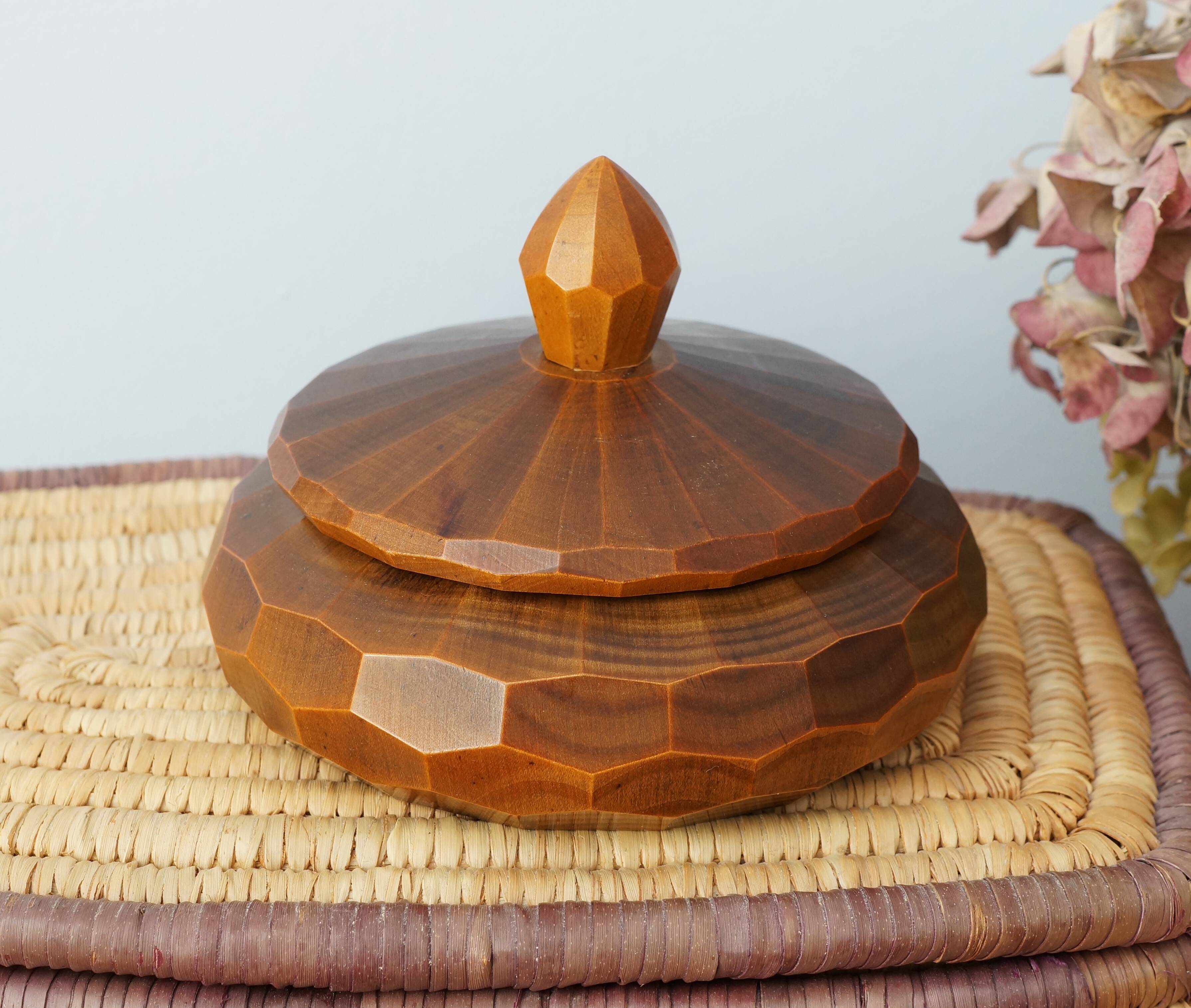 Faceted carved wooden box, vintage