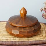 Faceted carved wooden box, vintage