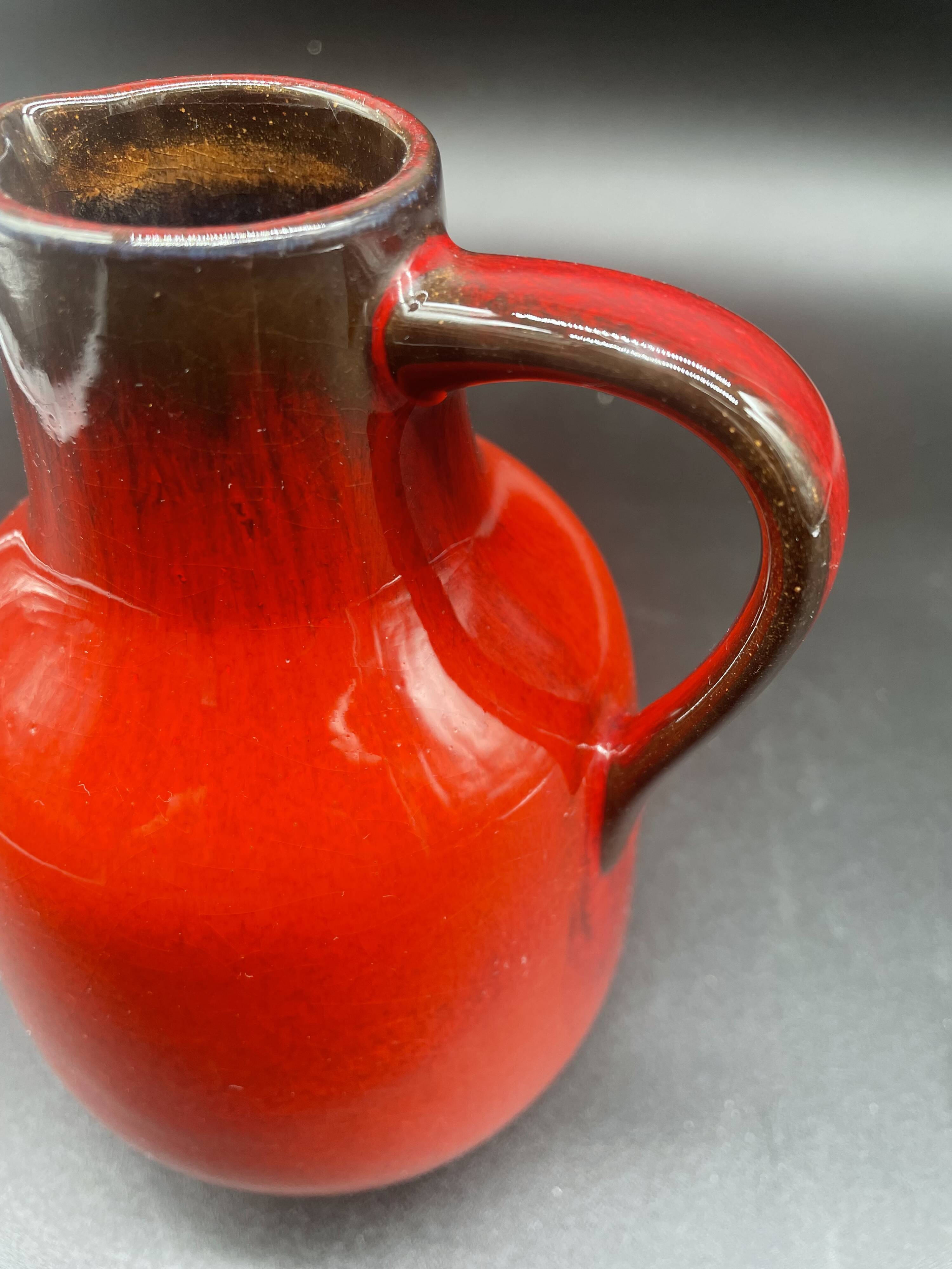 Vintage red ceramic pitcher – Germany, 1960s–70s – Mid-century decor