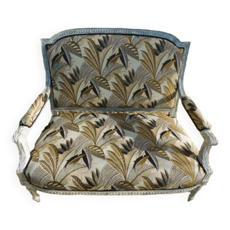 Canapé banquette de style Louis XVI avec tissus d’ameublement et en bois hêtre- Totalement relooké