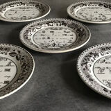 Lot of 5 plates in earthenware of choisy-le-roi, p&h, decoration of rébus, xixth