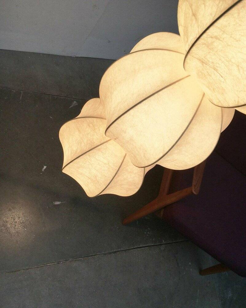 German cocoon pendant lamp from the mid-century by Friedel Wauer for Goldkant Leuchten, 1960s.