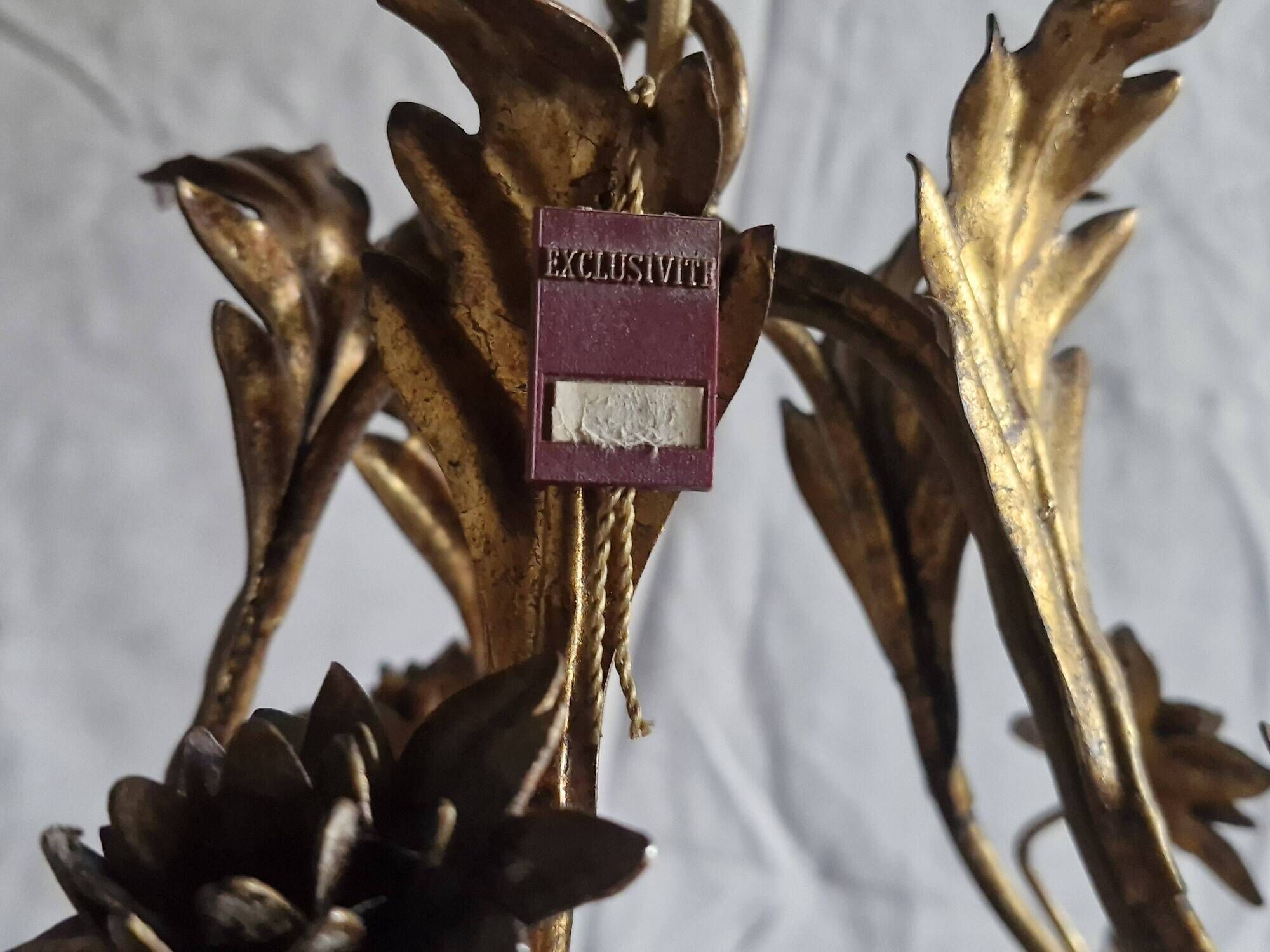 Rare suspension / antique chandelier with 5 lights - Flowers & Foliage in gilded metal