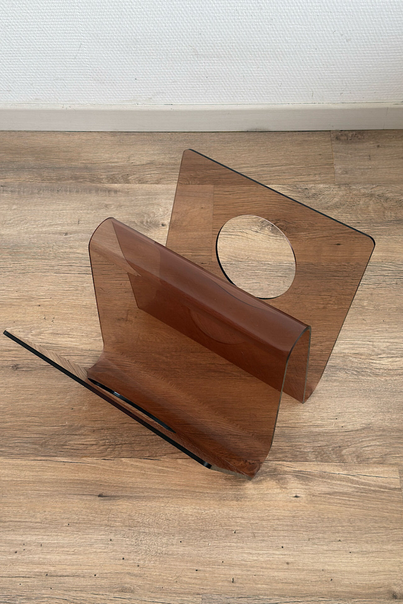 Smoked Plexiglas magazine rack by Michel Dumas