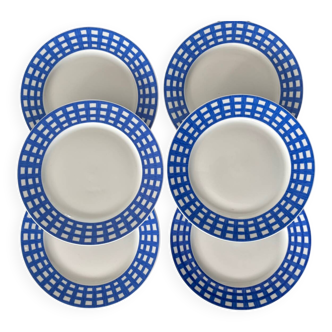 Lot de 6 assiettes à dessert Guy Degrenne  modèle paréo bleu vintage - serv