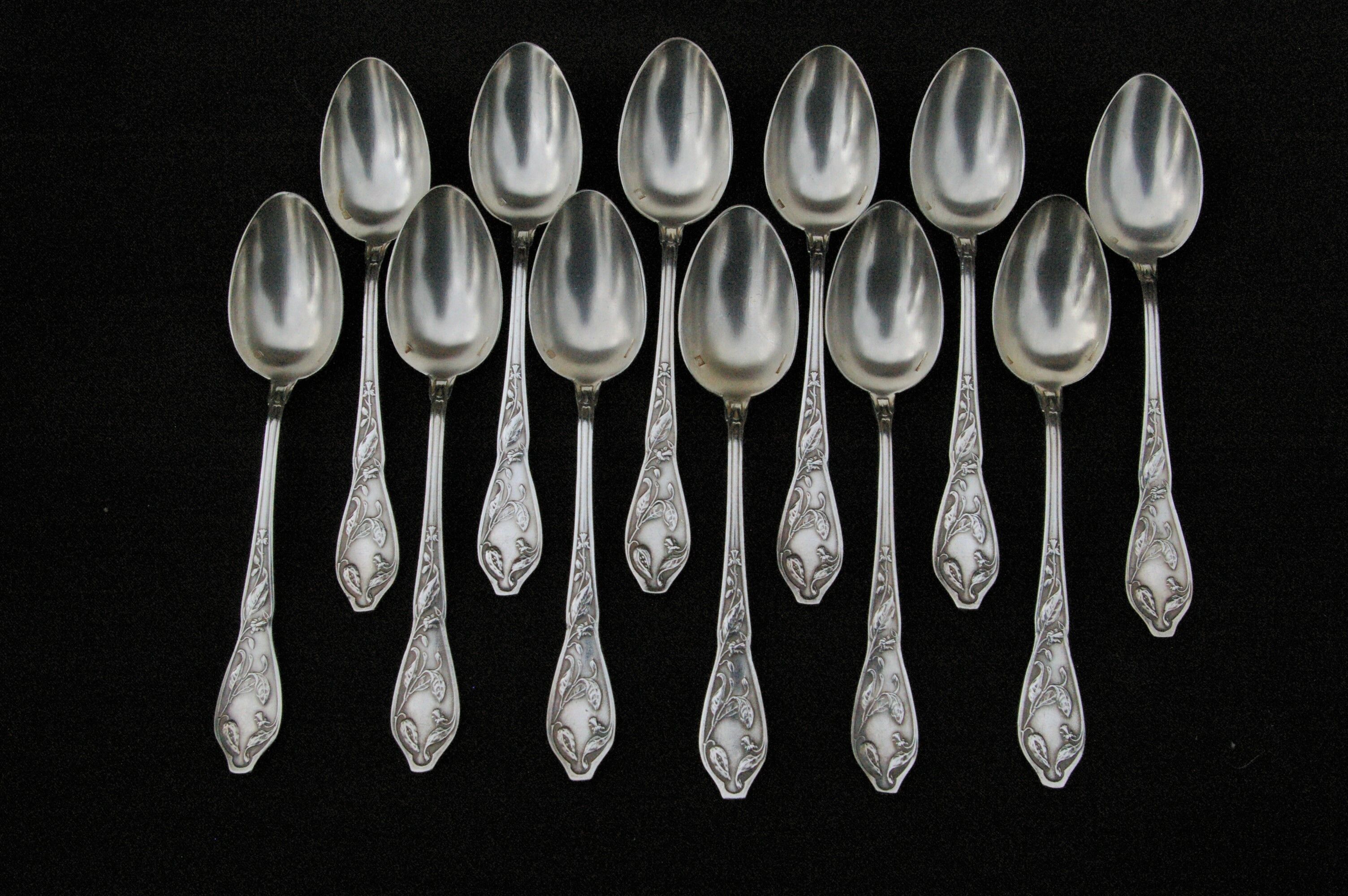 12 small Silver Metal Spoons Art Nouveau - Adolphe Boulenger