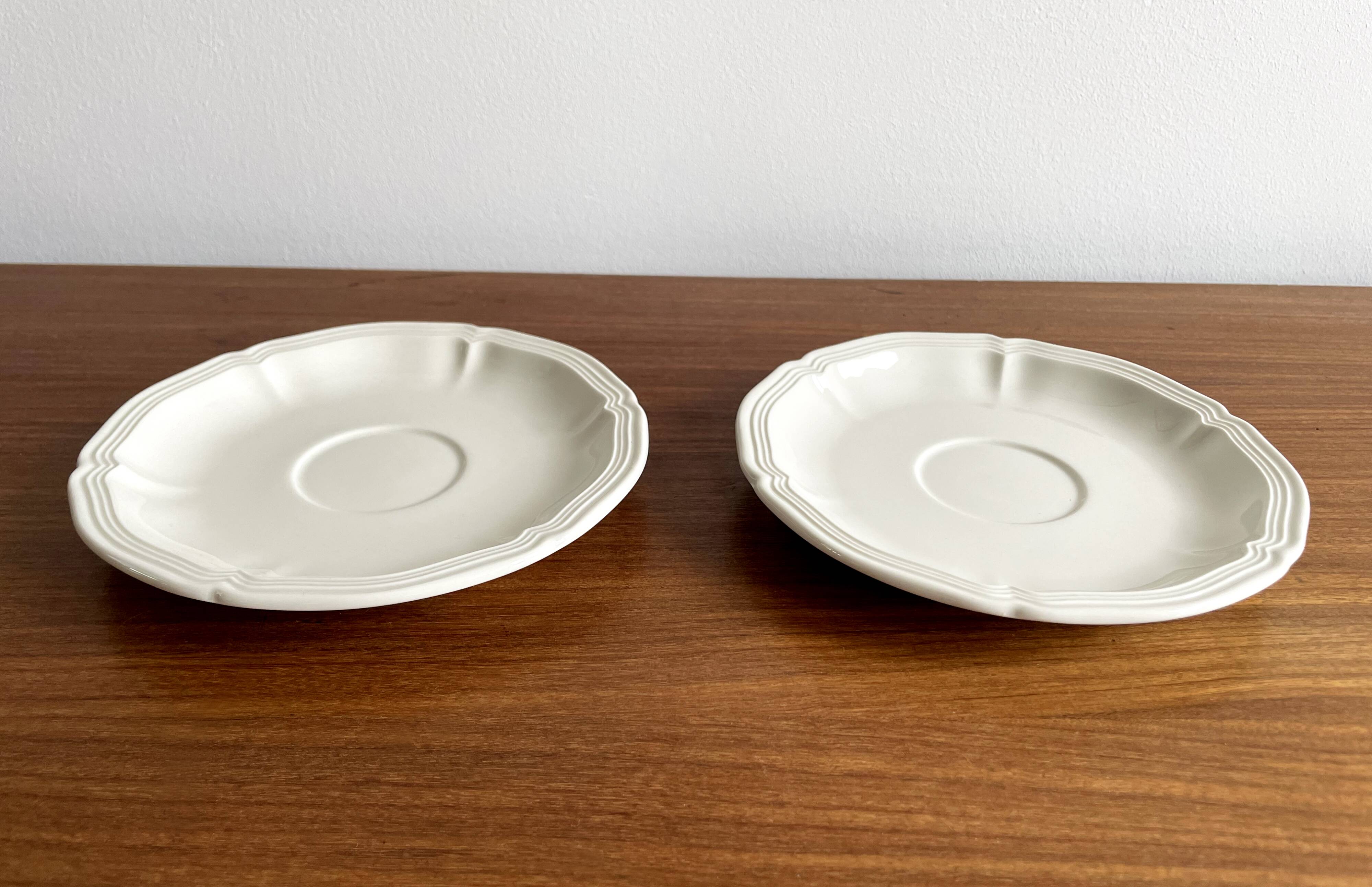 Set of 2 Villeroy & Boch Saucers, Manoir Series, Vintage White Vitro Porcelain