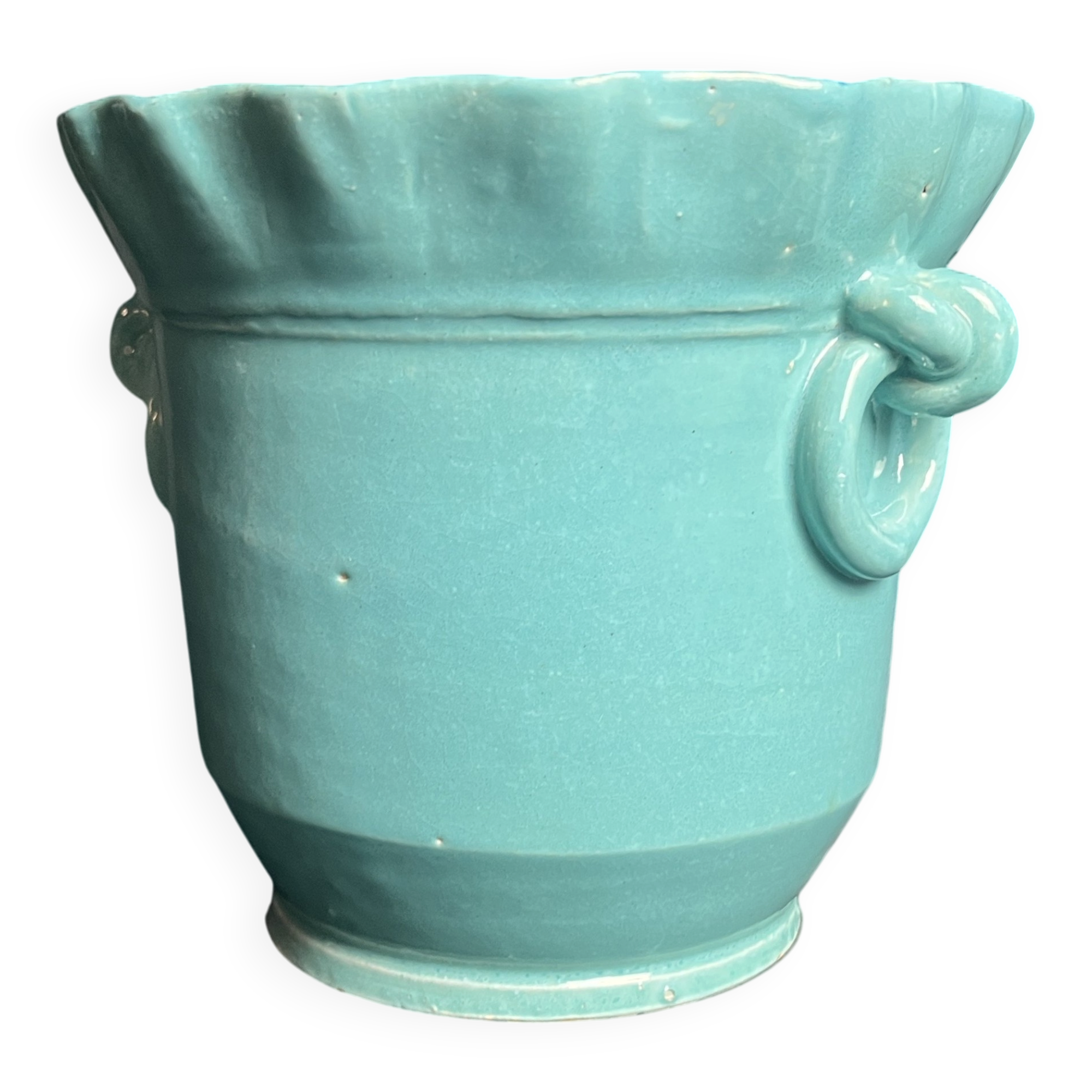 Turquoise ceramic cache pot signed Yvon Roy circa 1950