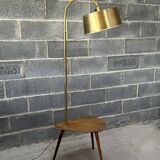 Floor lamp, 60s, gilded brass and walnut, Scandinavian style with table/end of sofa