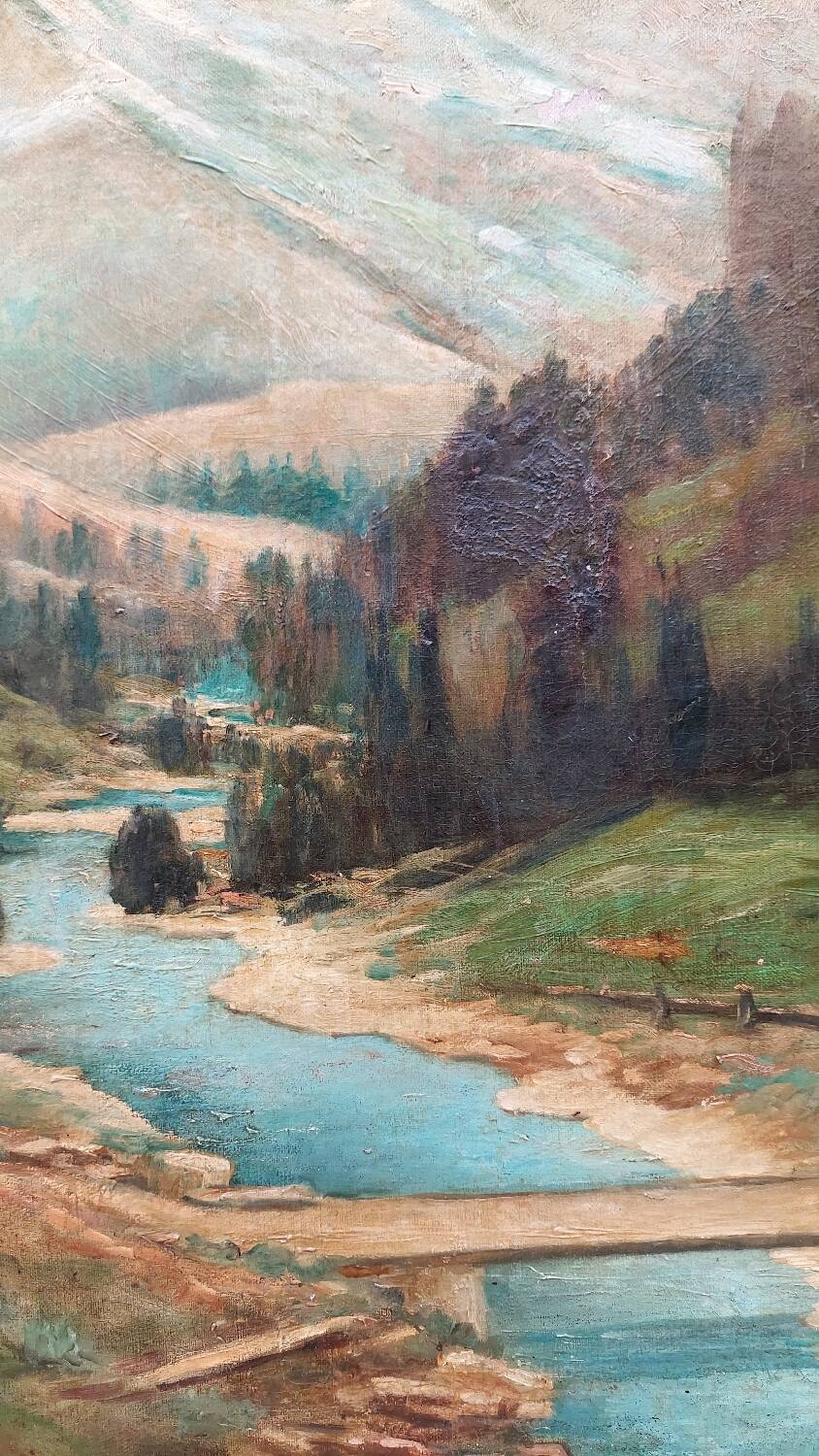 Large antique mountain painting