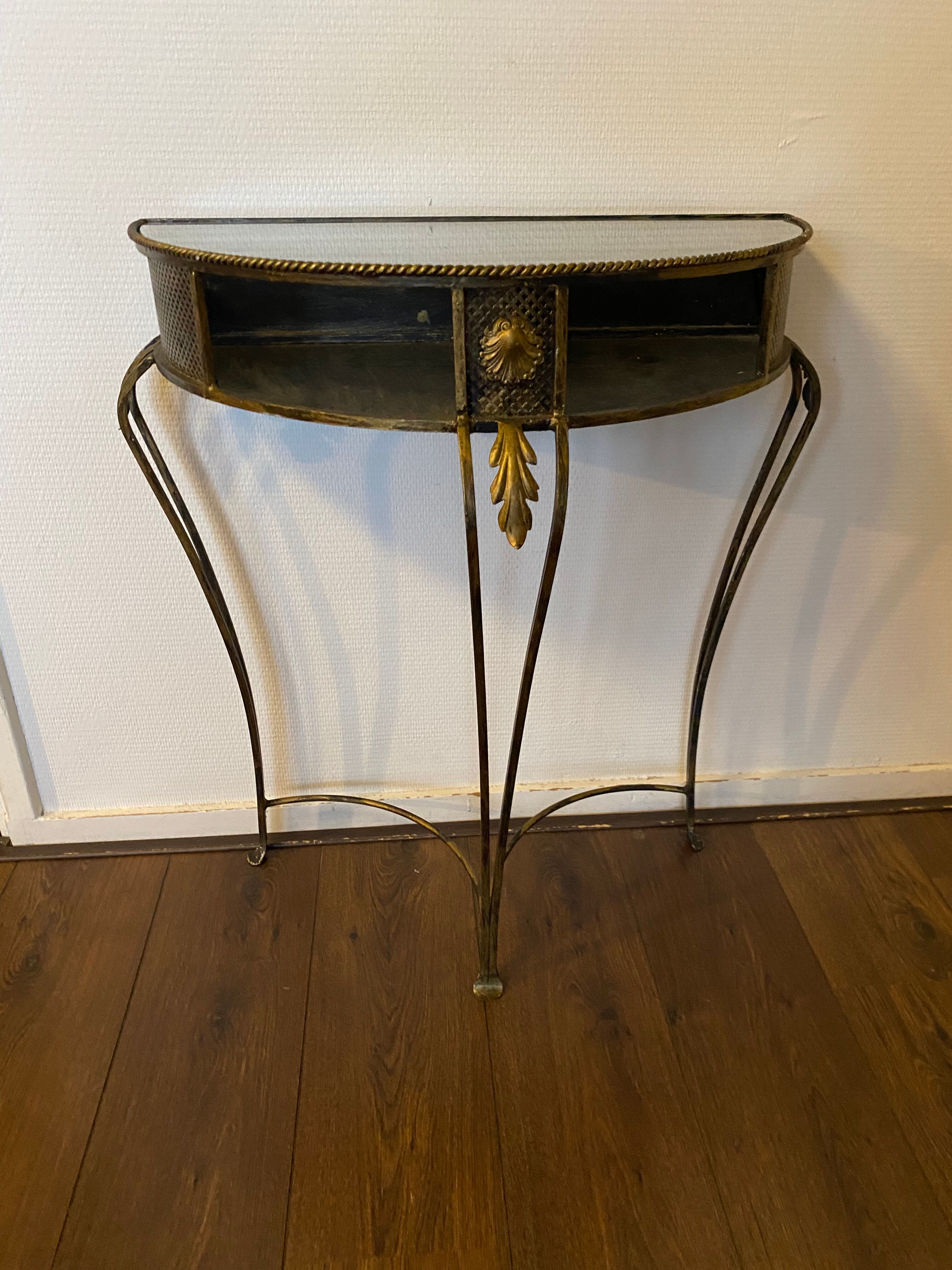 Vintage Regency Black and Gold Metal Console Hall Table, 1960s