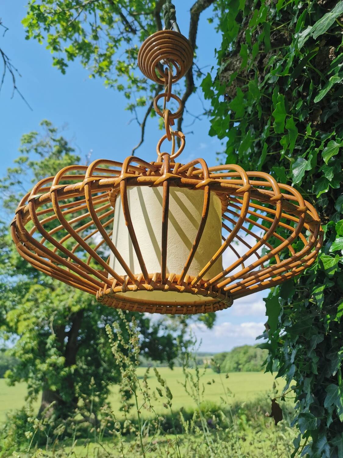 Rattan pendant lamp from the 60s