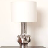 Sculptural lamp in silver cast iron, white lampshade, 70s