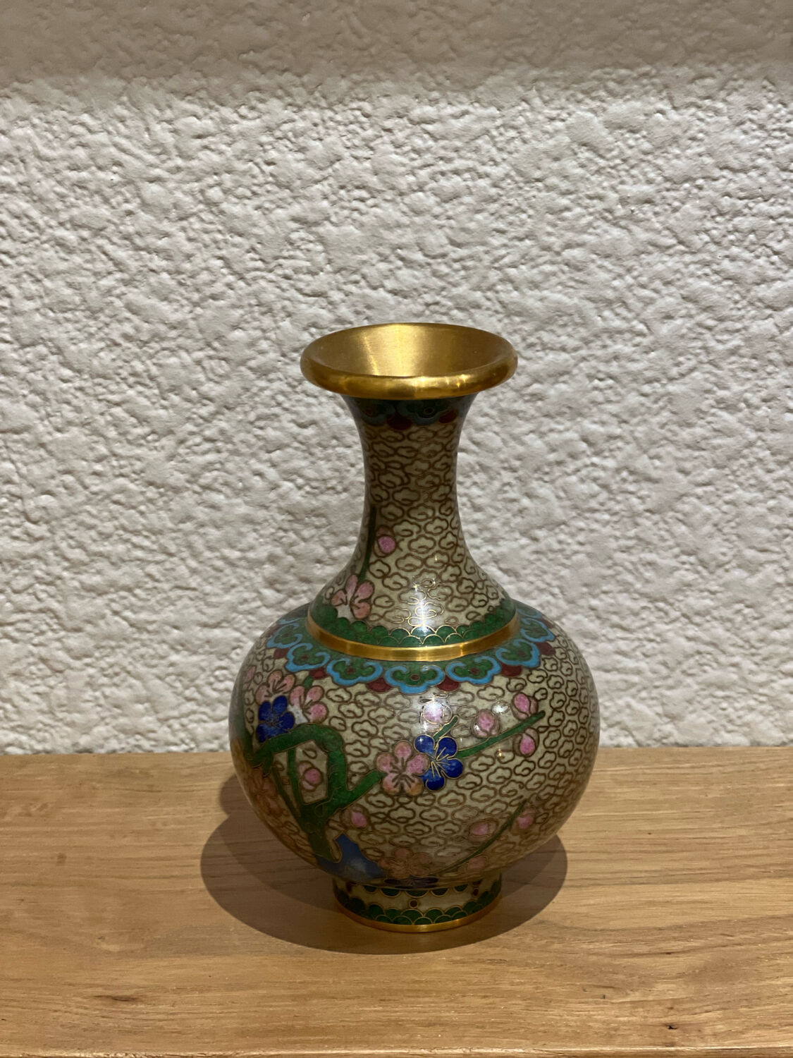 Antique vase with cloisonné enamel in brass