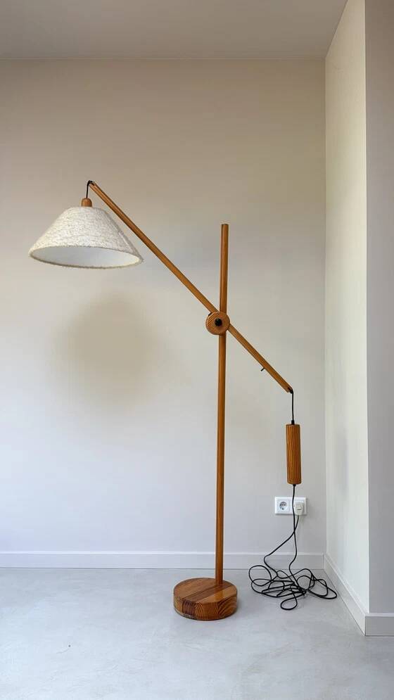 Vintage Domus teak wood floor lamp