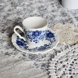 Vintage Sarreguemines cup & saucer – White earthenware with blue floral decoration