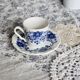 Vintage Sarreguemines cup & saucer – White earthenware with blue floral decoration
