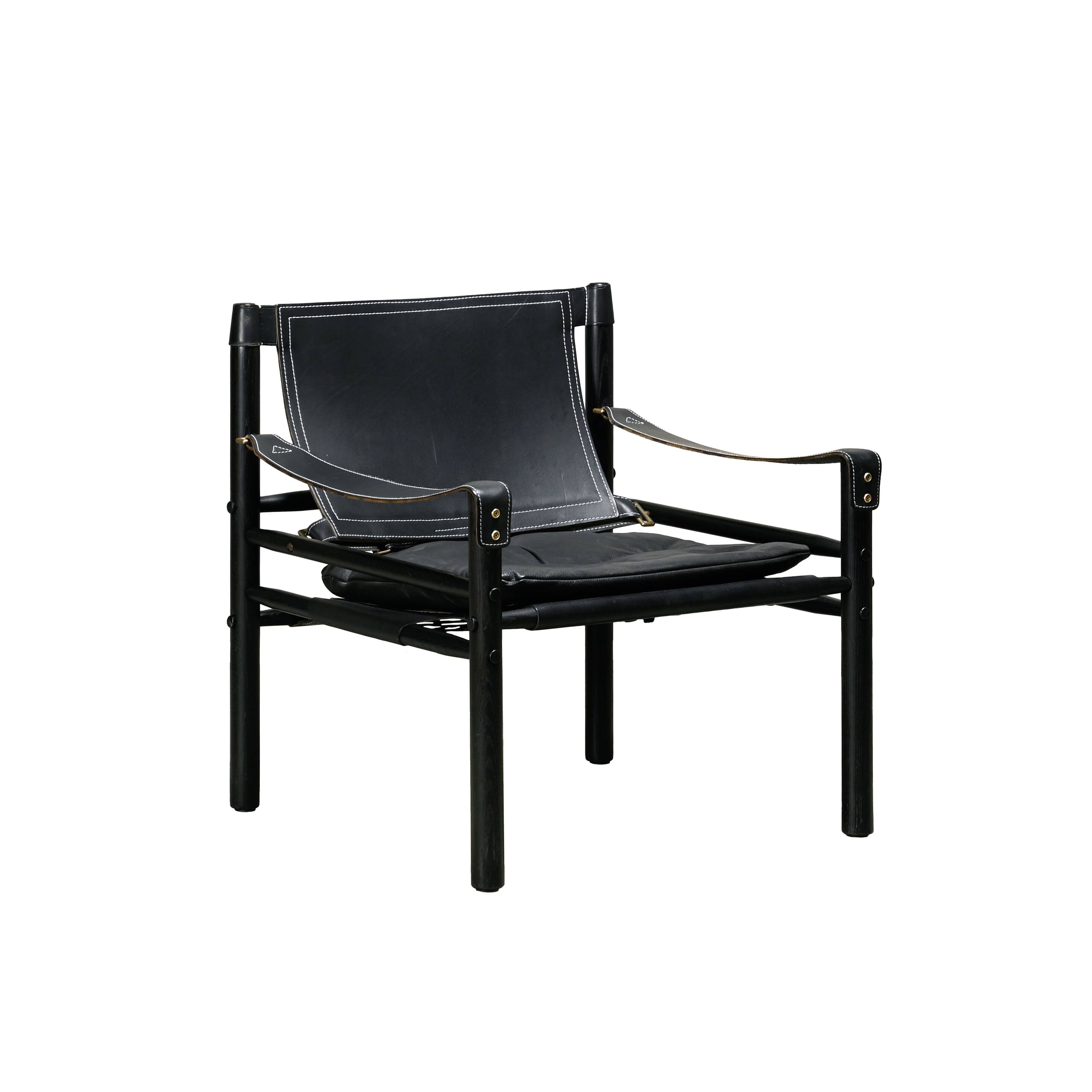 Arne Norell Sirocco Safari Lounge Chair in Black Leather and Stained Ash
