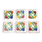 Ensemble de six assiettes carrées vintage en faïence fabriquées à la main par De Simone, Italie
