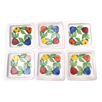 Ensemble de six assiettes carrées vintage en faïence fabriquées à la main par De Simone, Italie