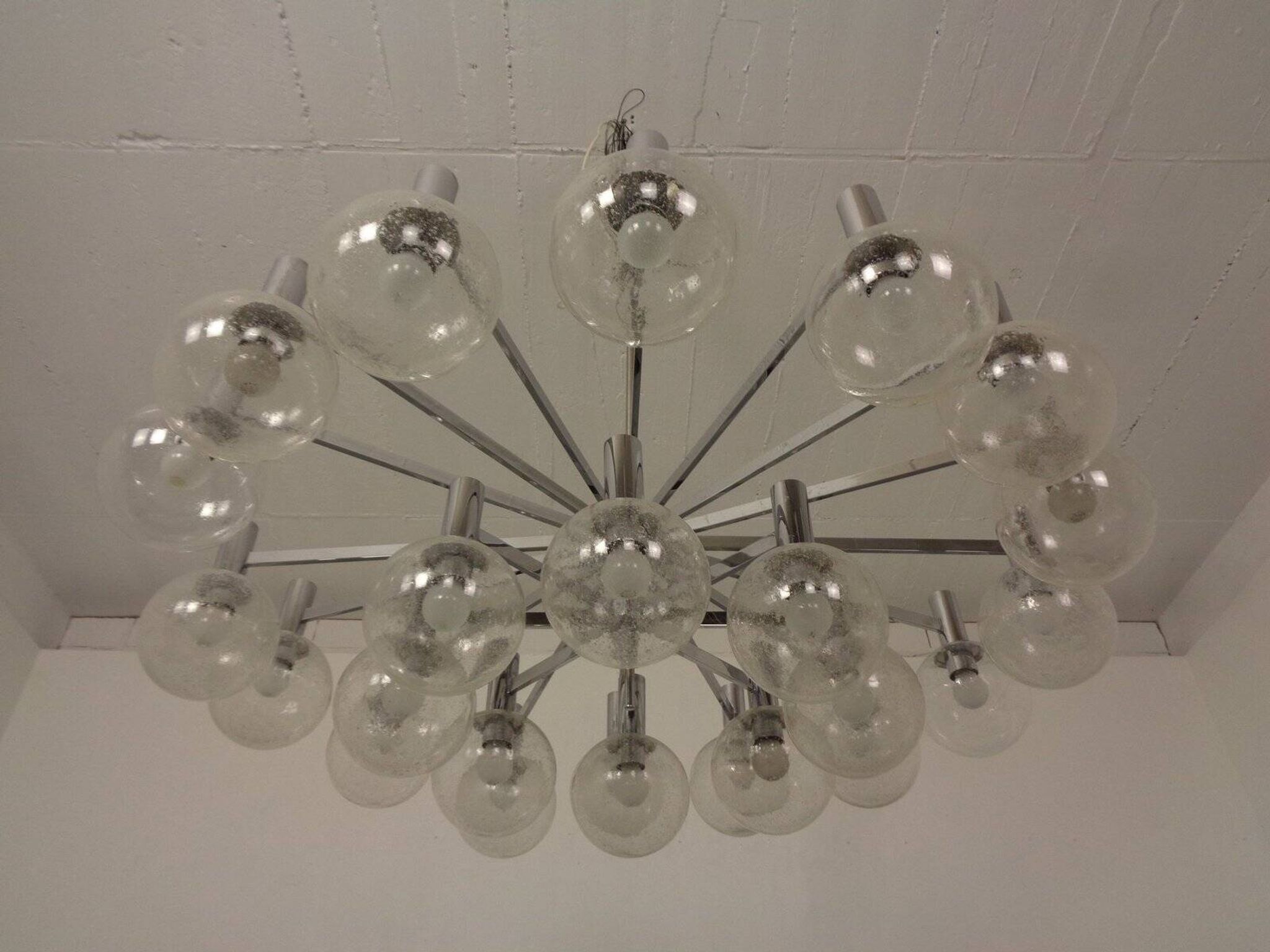 Large chromed spider Sputnik lamp with 24 hand-blown ice glass balls from Ott International, Germany, 1960s.