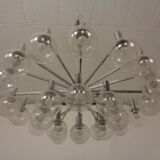 Large chromed spider Sputnik lamp with 24 hand-blown ice glass balls from Ott International, Germany, 1960s.