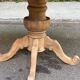 Extendable round dining table with central art deco leg, renovated in raw wood