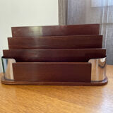 Art deco mail rack mahogany and chrome