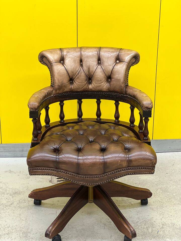Vintage Chesterfield Revolving Captain's Chair with Brow Leather Upholstery