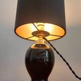 Lampe de table vintage en opaline noire avec abat-jour en velours neuf