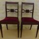 2 stylish solid wood chairs with red velvet fabric seats