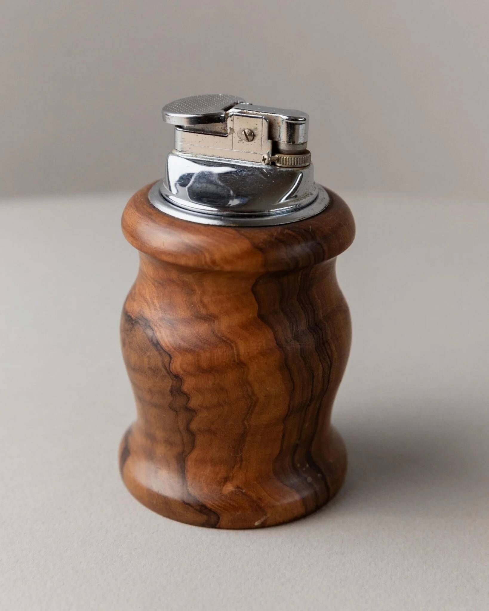 Brown Wood Vintage Lighter with Curved Italian Design, 1960s Table Accessory - Refined Gift