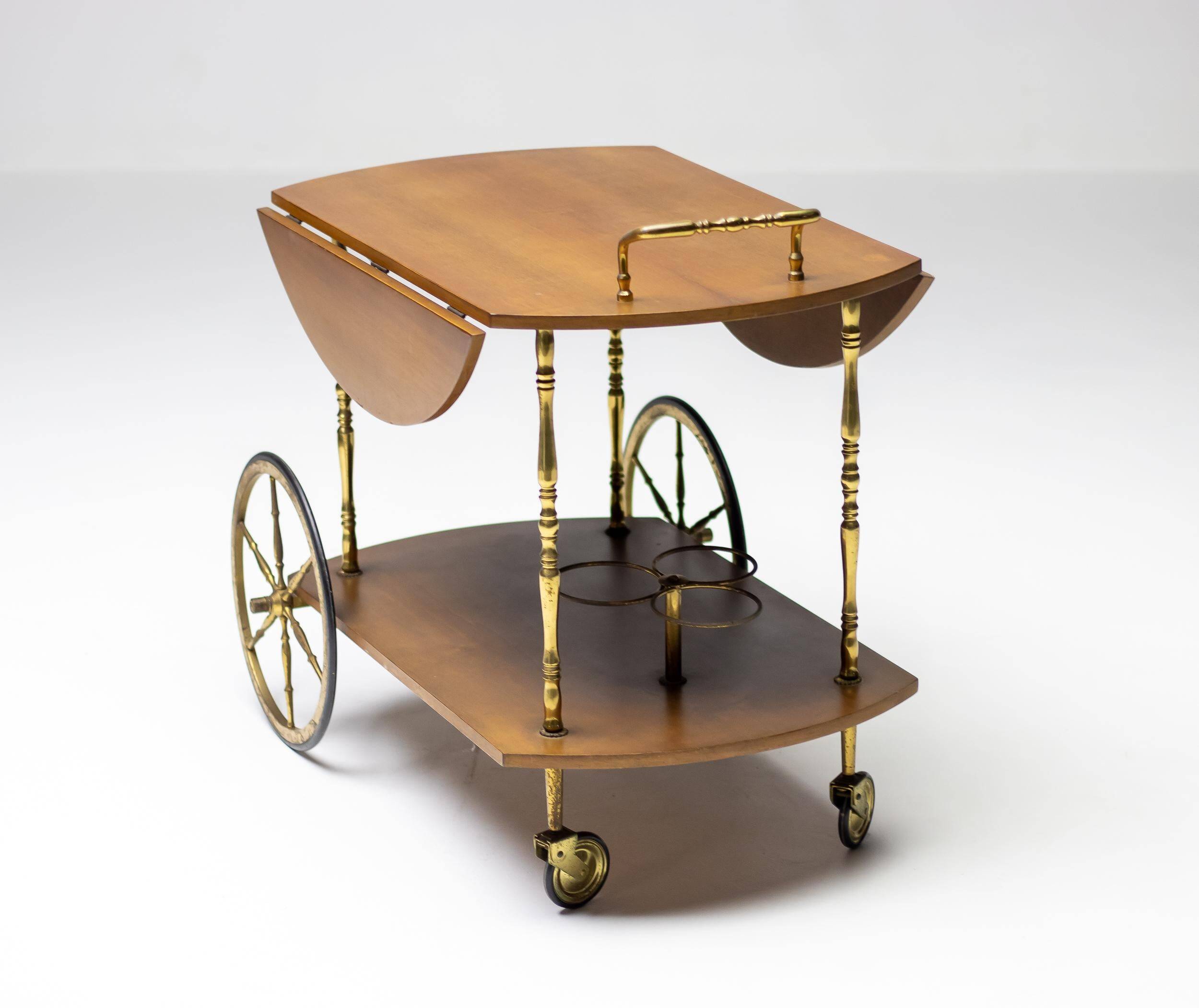 Brass and walnut bar cart by Cesare Lacca
