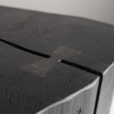 Wabi-Sabi black ebonised wood stool with butterfly joints