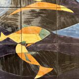 Coffee table with hand-painted ceramic top. France, 1950s