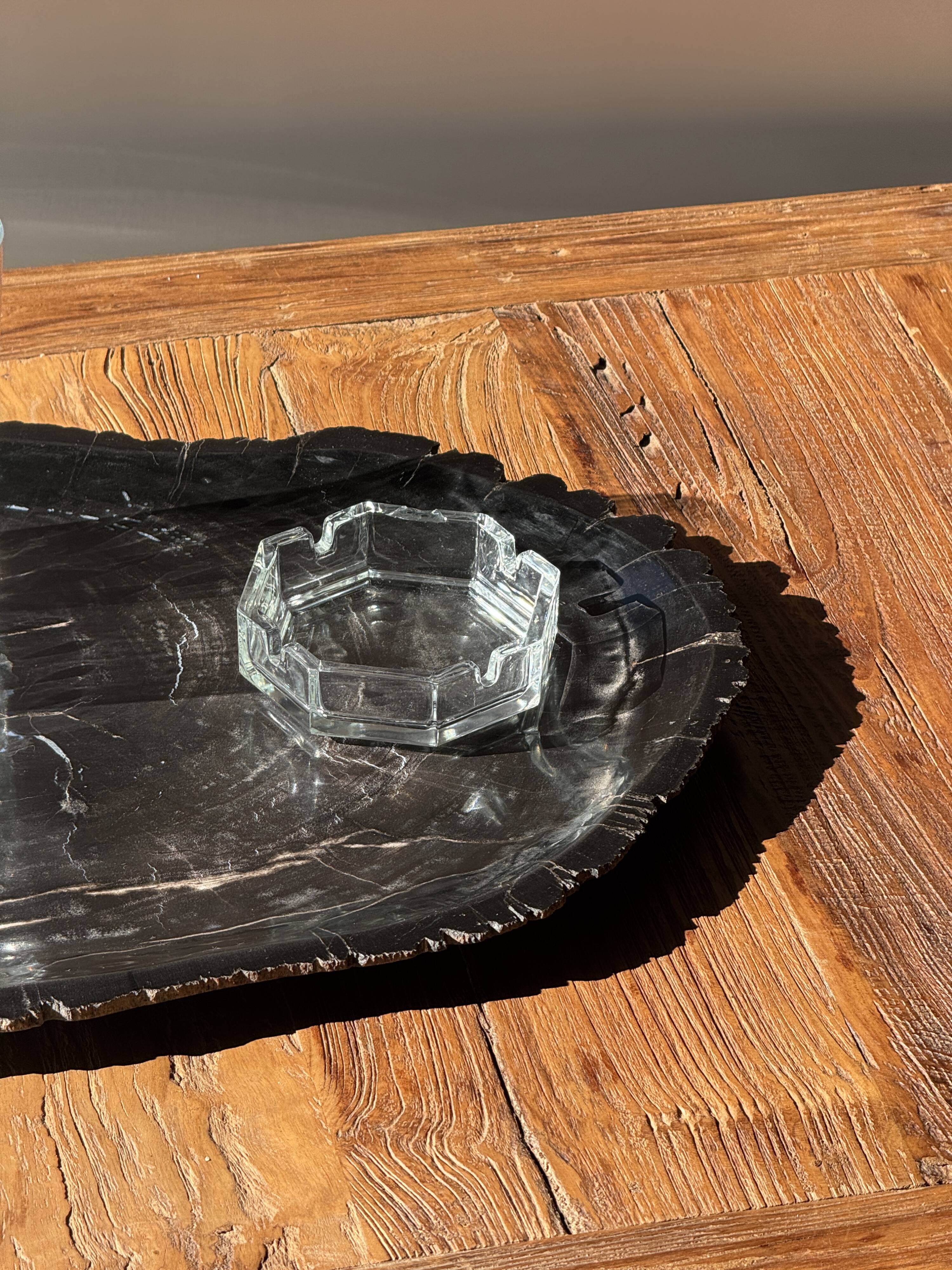 Very large black petrified wood tray or bowl D35
