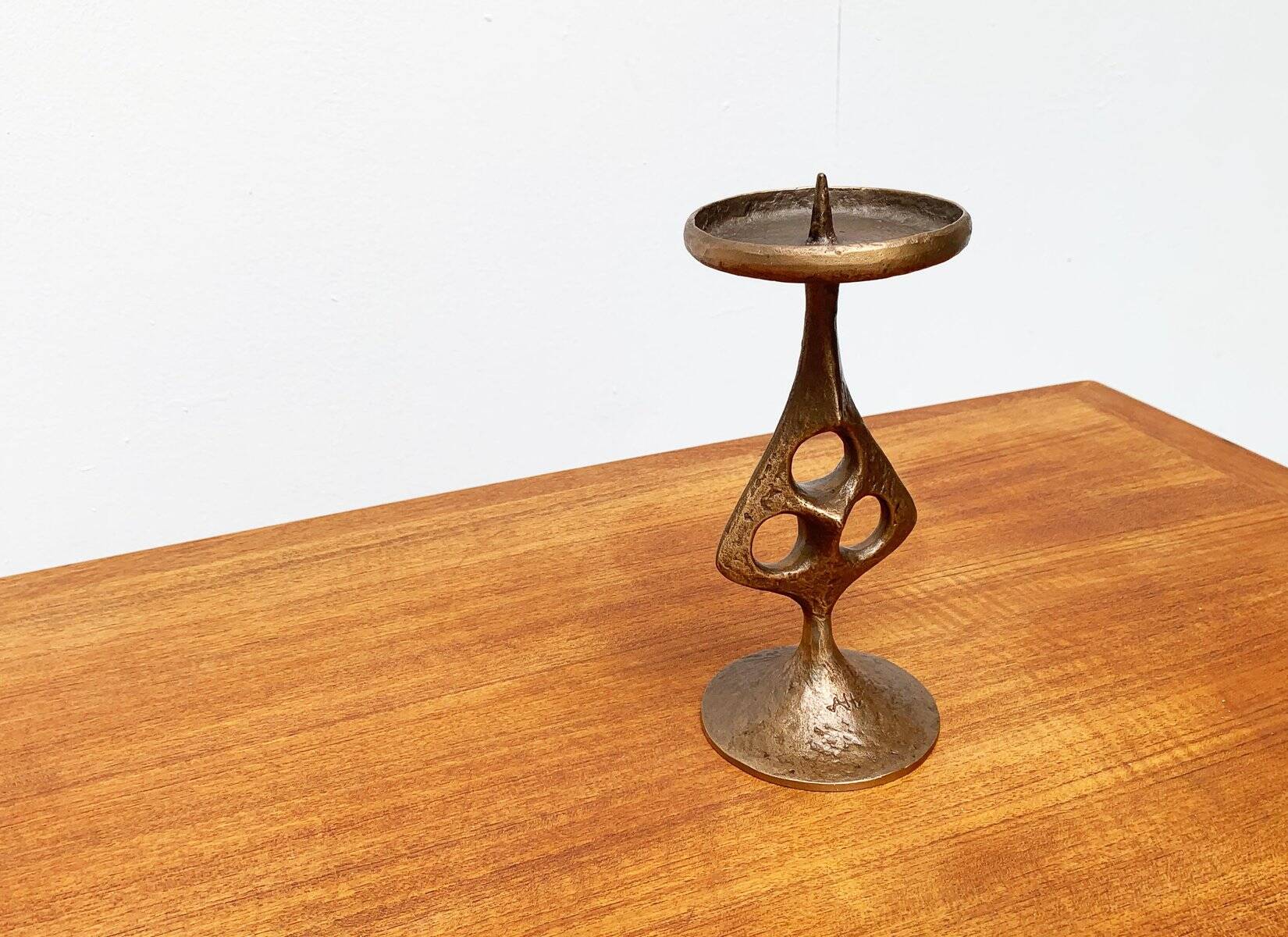 Brutalist metal candlestick mid-century