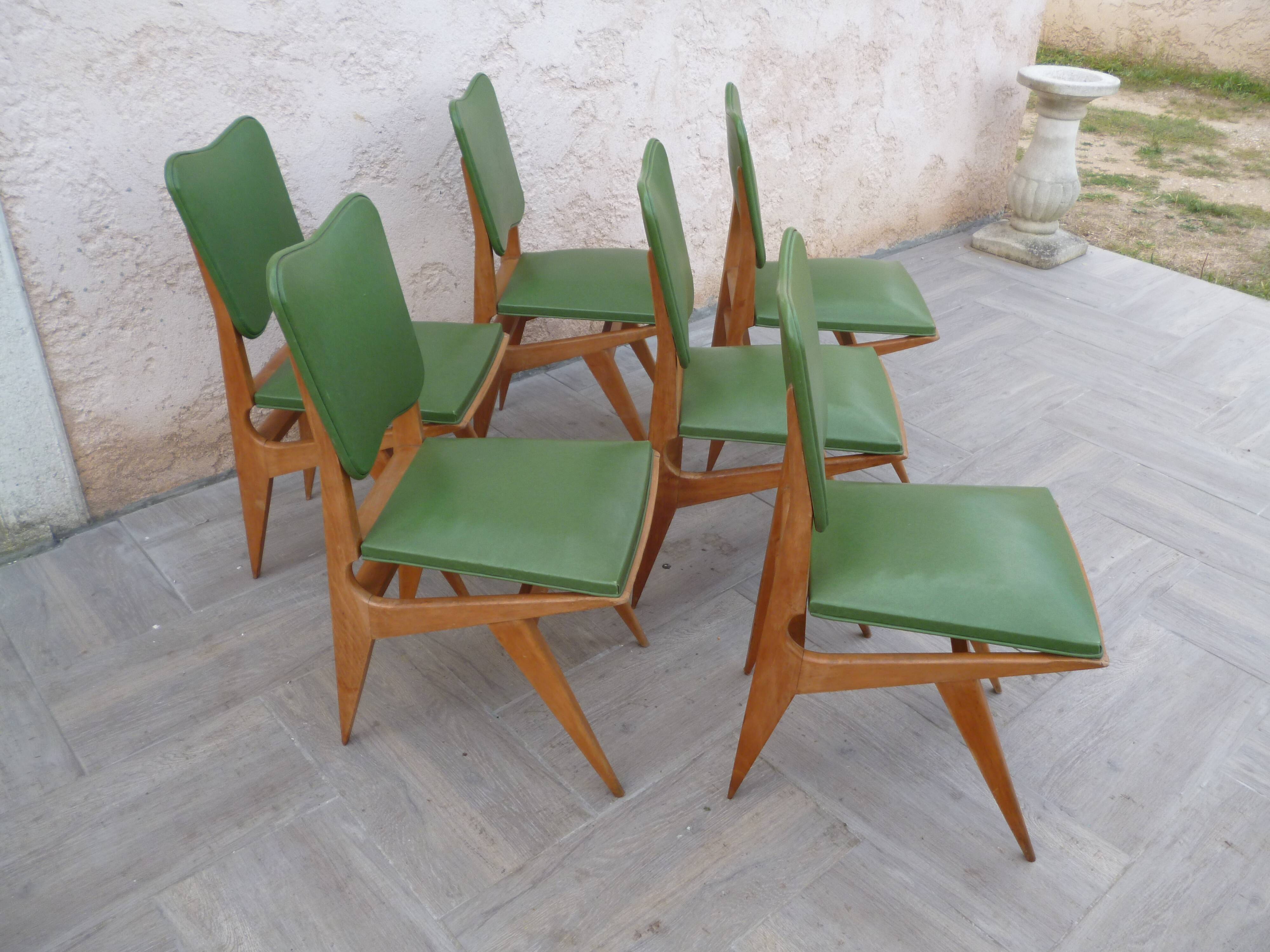 6 vintage Scandinavian chairs compass feet