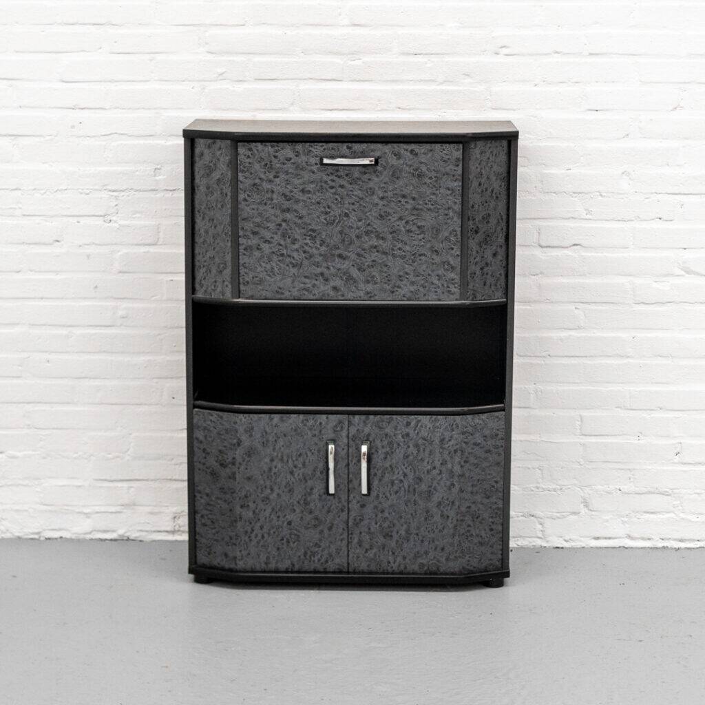 Postmodern burl wood bar cabinet 1980s