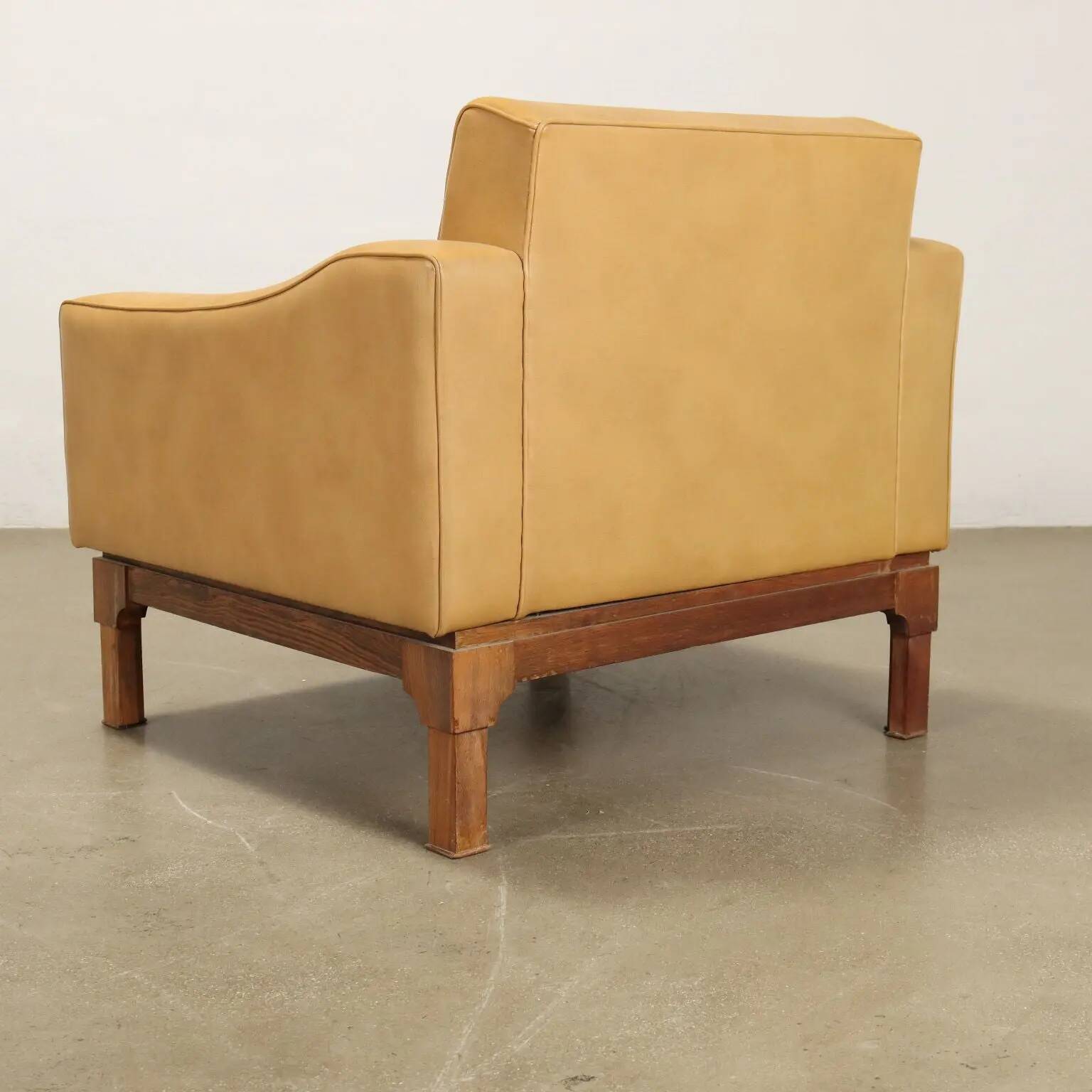 Vintage armchair in faux leather and solid wood, Italy, 1960s