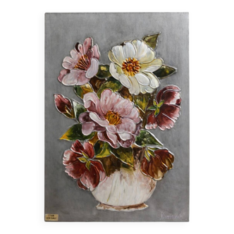 Floral relief panel in genuine tin