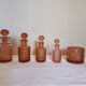 Set of 4 bottles and an art deco box in pink Bayel crystal