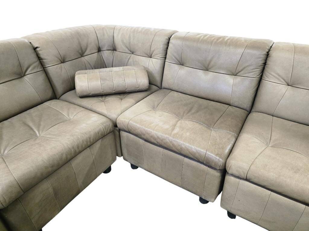 Vintage modular corner sofa in leather, 7 pieces