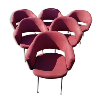 Série de 6 fauteuils  tissu bordeaux