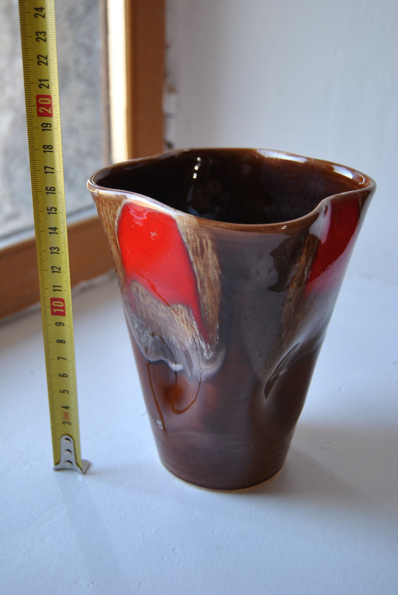 Vallauris vase brown/red - 70s - authentic vintage