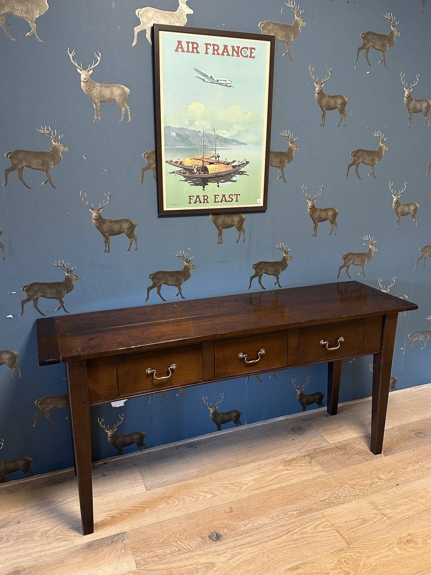 Console table in cherry wood with 3 drawers