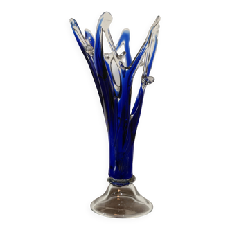 Vintage Cobalt Blue Crystal Vase Sculpture - Murano Style