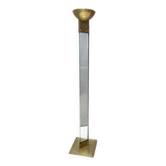 Elegant Postmodern Glass, Brass and Varnished Metal Floor Lamp, Italy, 1980s