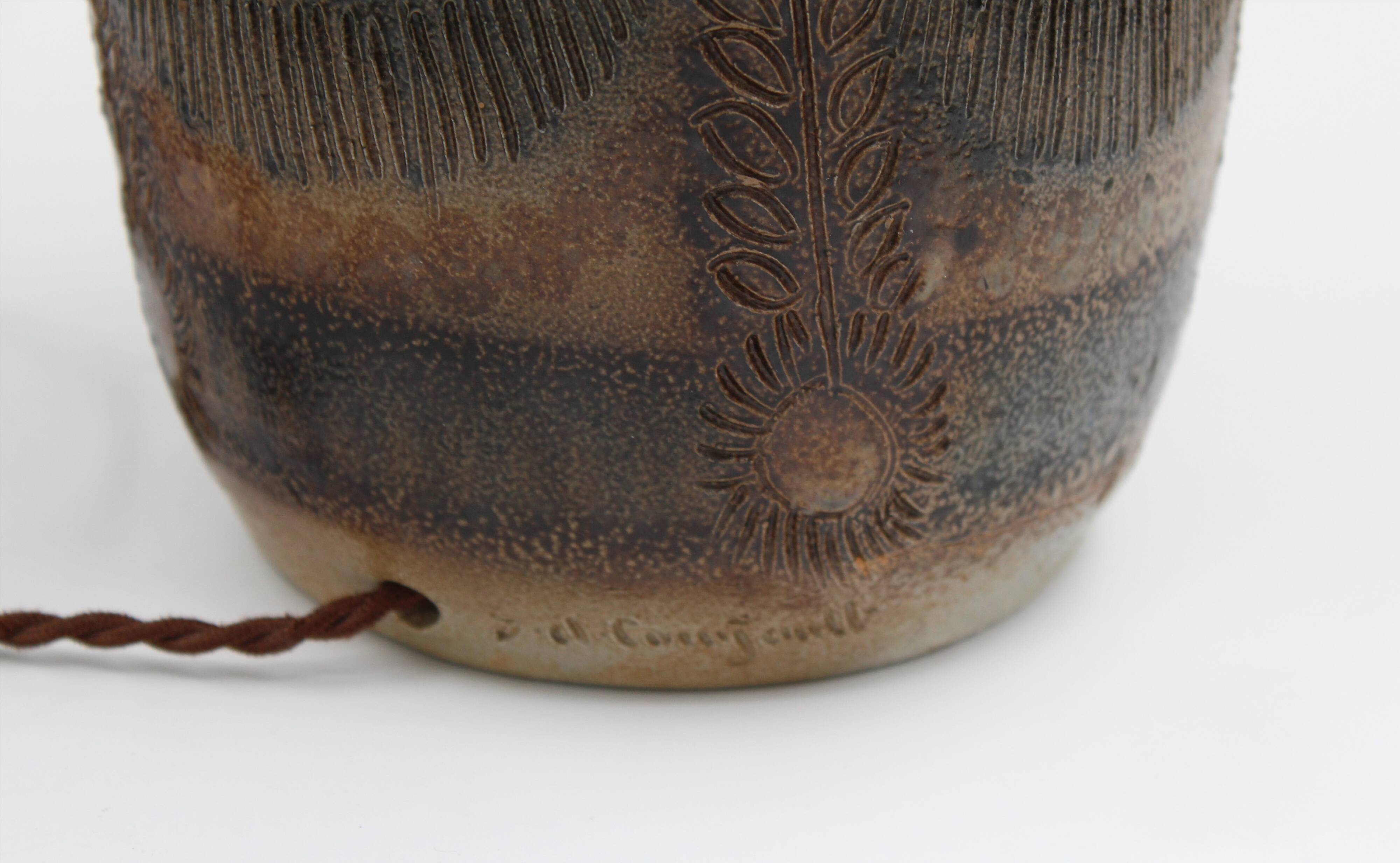 Ceramic lamp base signed jc courjault keraluc in quimper circa 1970